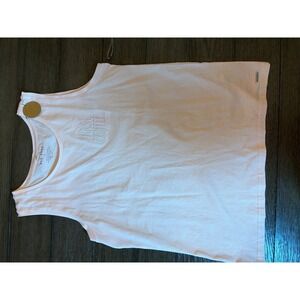 Rae Dunn First Coffee Tank Top Cloud Pink Embroidered Sleeveless Lounge Shirt S